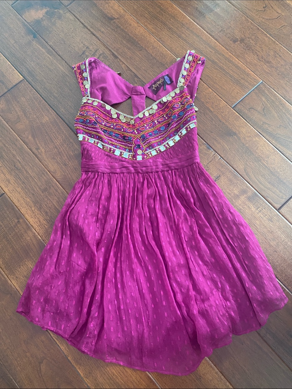 Free People Magenta Embroidered Mini Dress